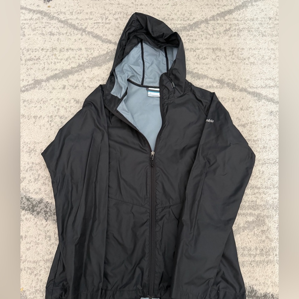 Columbia Windbreaker Jacket Full Zip Hooded NylonLightweight Black Womens S